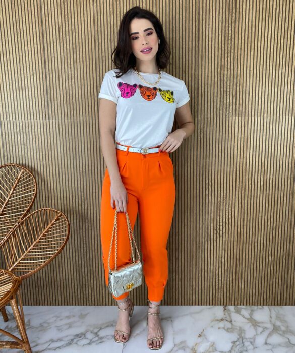 Calça Skinny Feminina com Botões e Bolsos Coral - Fernanda Ramos Store