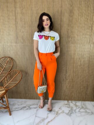 Calça Skinny Feminina com Botões e Bolsos Coral - Fernanda Ramos Store