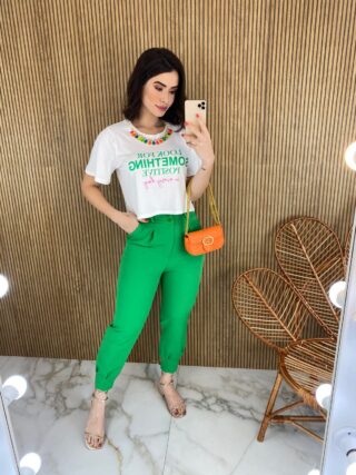 Calça Skinny Feminina com Botões e Bolsos Verde Bandeira - Fernanda Ramos Store