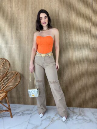 Cropped Corset com Bojo Coral com Amarração - Fernanda Ramos Store