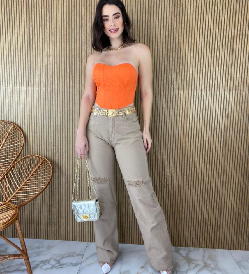 Cropped Corset com Bojo Coral com Amarração - Fernanda Ramos Store