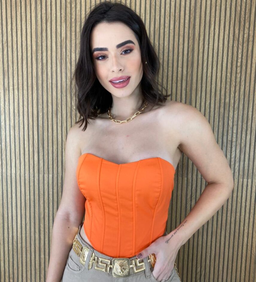 Cropped Corset com Bojo Coral com Amarração - Fernanda Ramos Store