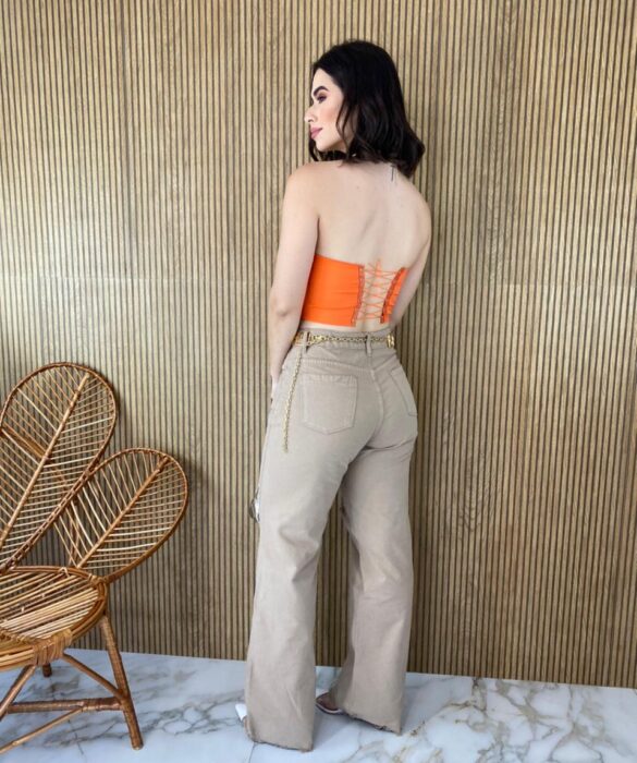 Cropped Corset com Bojo Coral com Amarração - Fernanda Ramos Store