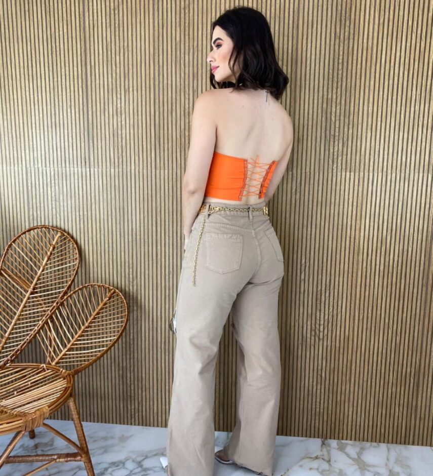 Cropped Corset com Bojo Coral com Amarração - Fernanda Ramos Store