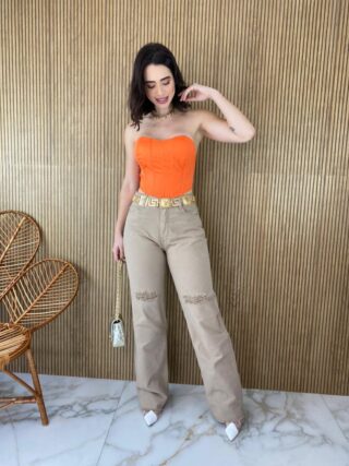 Cropped Corset com Bojo Coral com Amarração - Fernanda Ramos Store