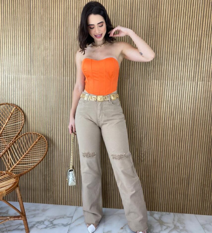Cropped Corset com Bojo Coral com Amarração - Fernanda Ramos Store