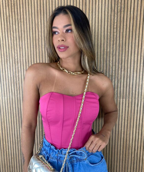 Cropped Corset com Bojo Pink com Amarração - Fernanda Ramos Store