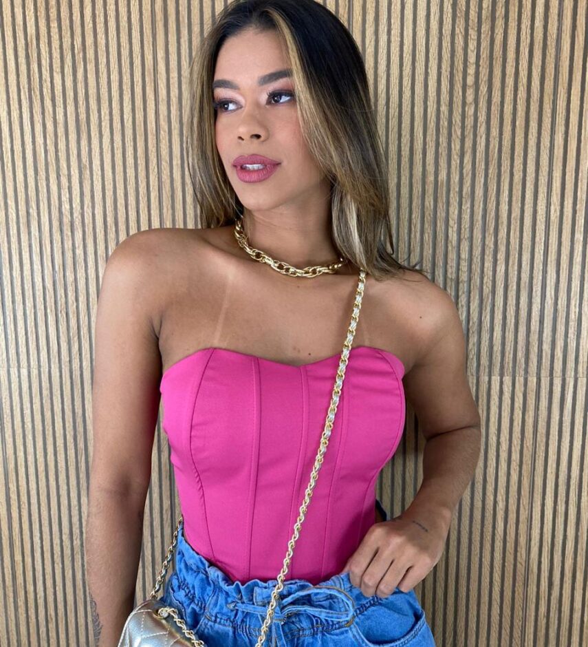 Cropped Corset com Bojo Pink com Amarração - Fernanda Ramos Store