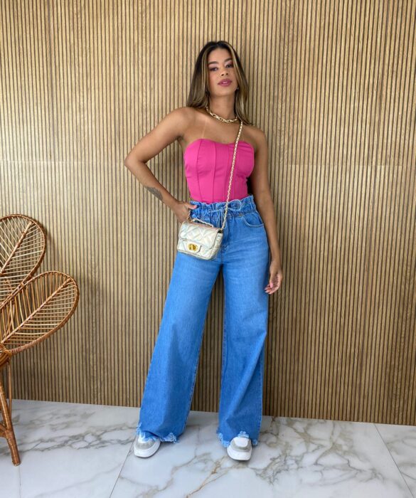 Cropped Corset com Bojo Pink com Amarração - Fernanda Ramos Store