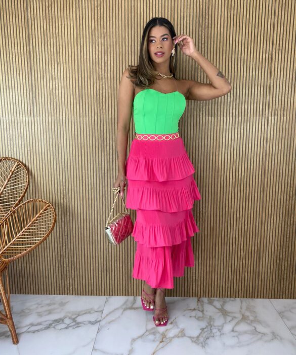 Cropped Corset com Bojo Verde Lima Amarração - Fernanda Ramos Store