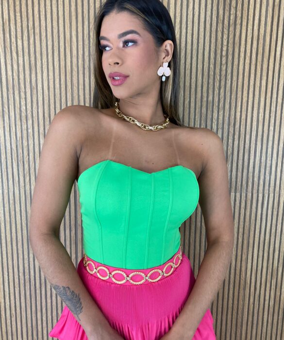 Cropped Corset com Bojo Verde Lima Amarração - Fernanda Ramos Store