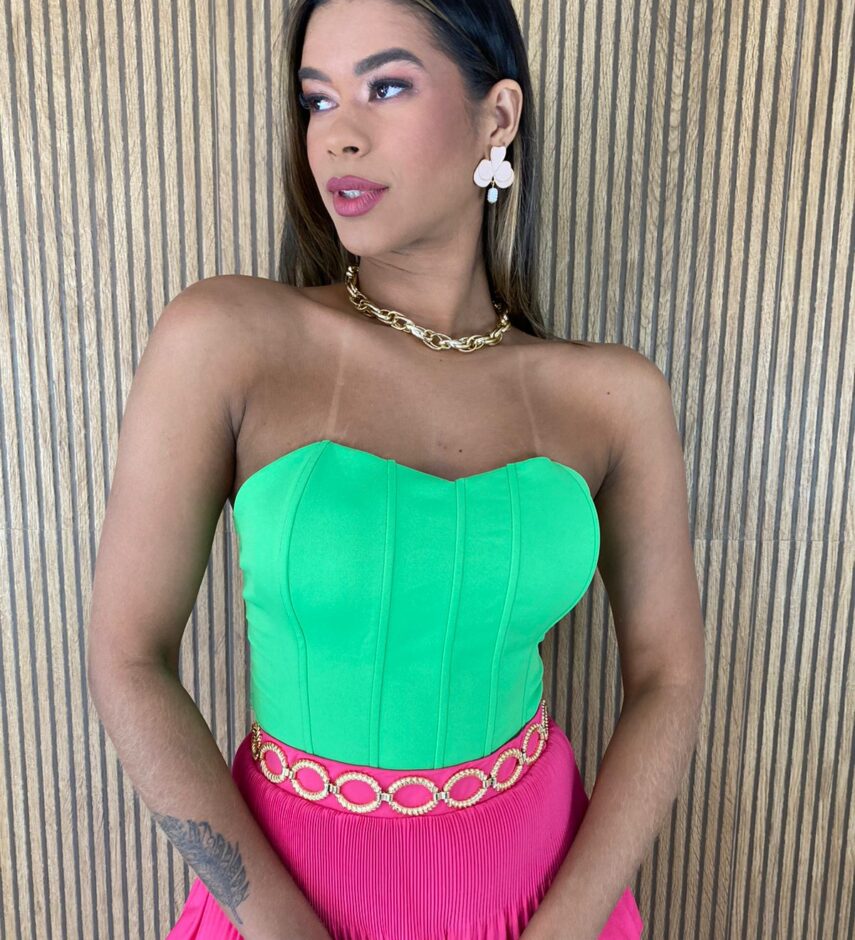 Cropped Corset com Bojo Verde Lima Amarração - Fernanda Ramos Store