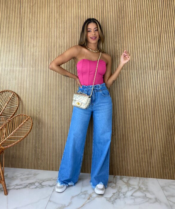 Cropped Corset com Bojo Pink com Amarração - Fernanda Ramos Store