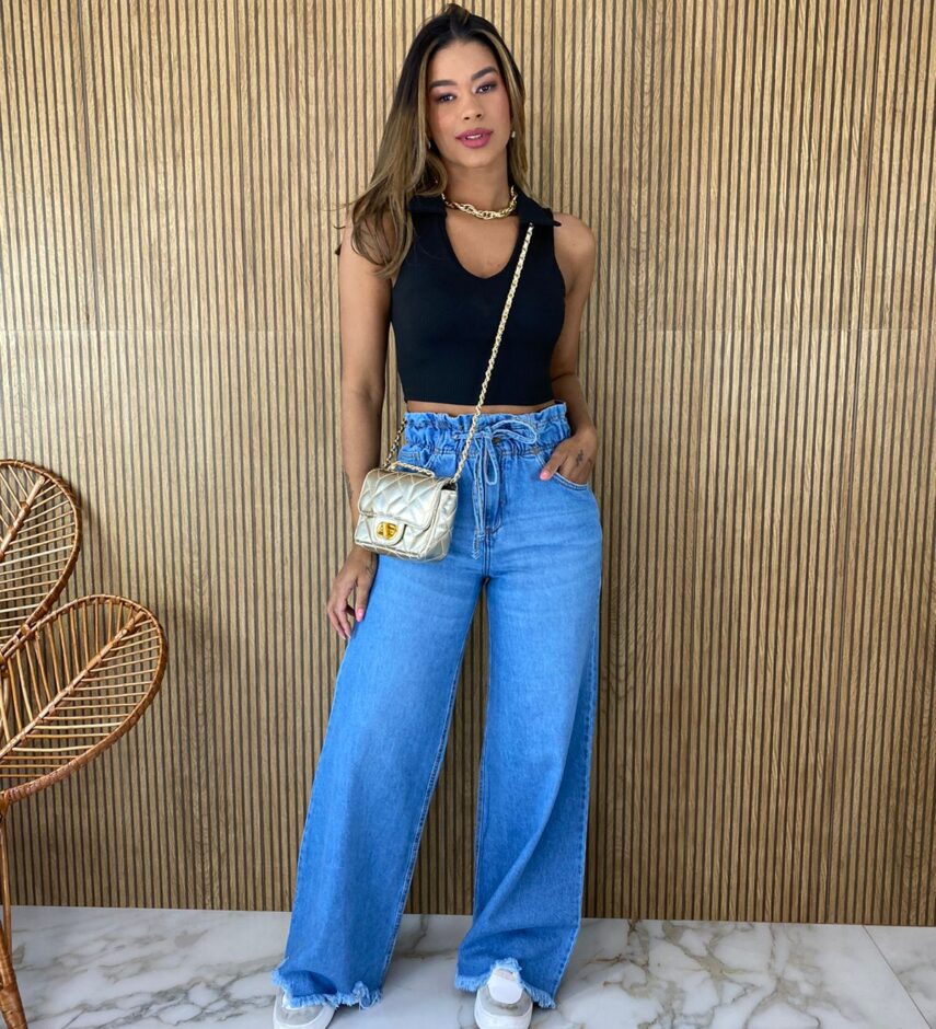 Cropped Feminino sem Bojo Canelado Polo Preto - Fernanda Ramos Store