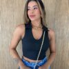 Cropped Feminino sem Bojo Canelado Polo Preto - Fernanda Ramos Store