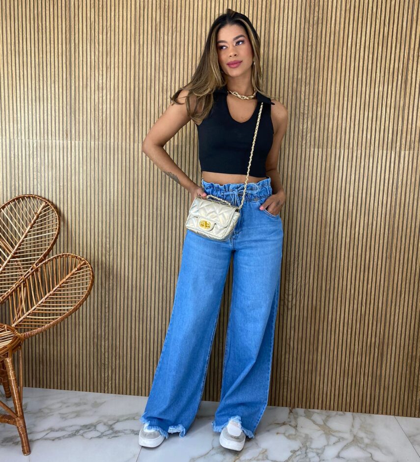 Cropped Feminino sem Bojo Canelado Polo Preto - Fernanda Ramos Store
