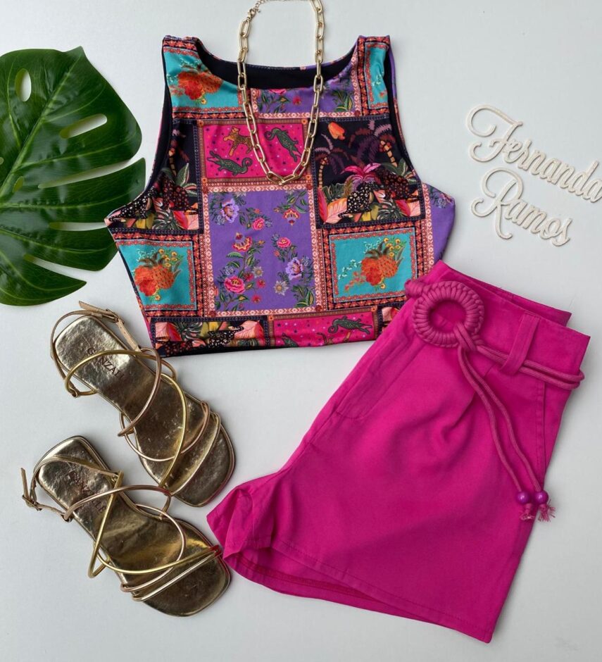 Cropped Feminino sem Bojo Estampa Animais e Flores - Fernanda Ramos Store