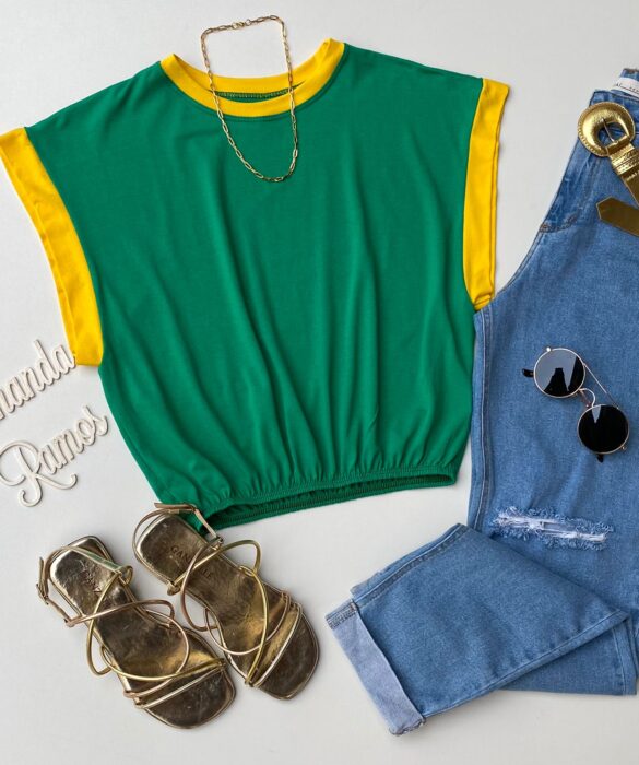 Cropped Feminino sem Bojo Verde e Amarelo - Fernanda Ramos Store