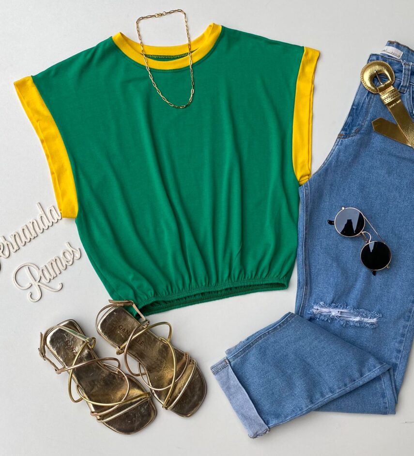 Cropped Feminino sem Bojo Verde e Amarelo - Fernanda Ramos Store