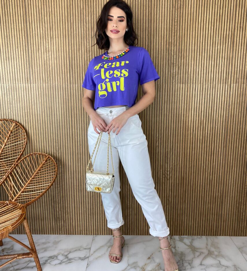 Cropped sem Bojo Manga Curta Colar Removível Roxo - Fernanda Ramos Store