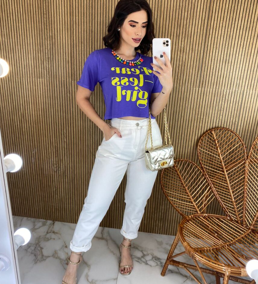 Cropped sem Bojo Manga Curta Colar Removível Roxo - Fernanda Ramos Store