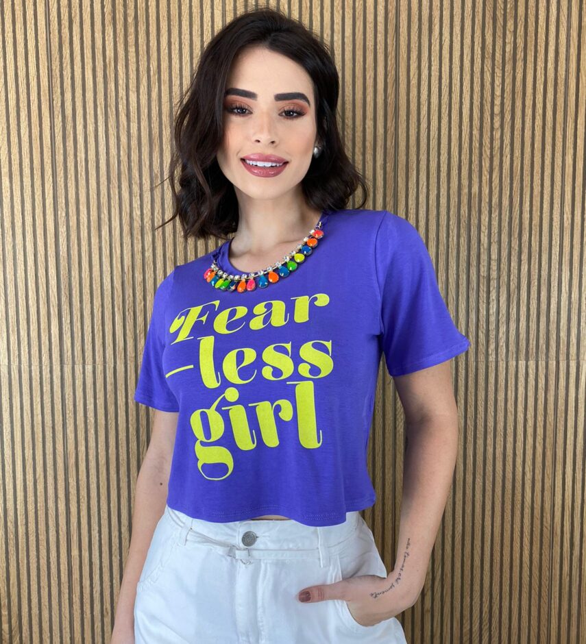 Cropped sem Bojo Manga Curta Colar Removível Roxo - Fernanda Ramos Store