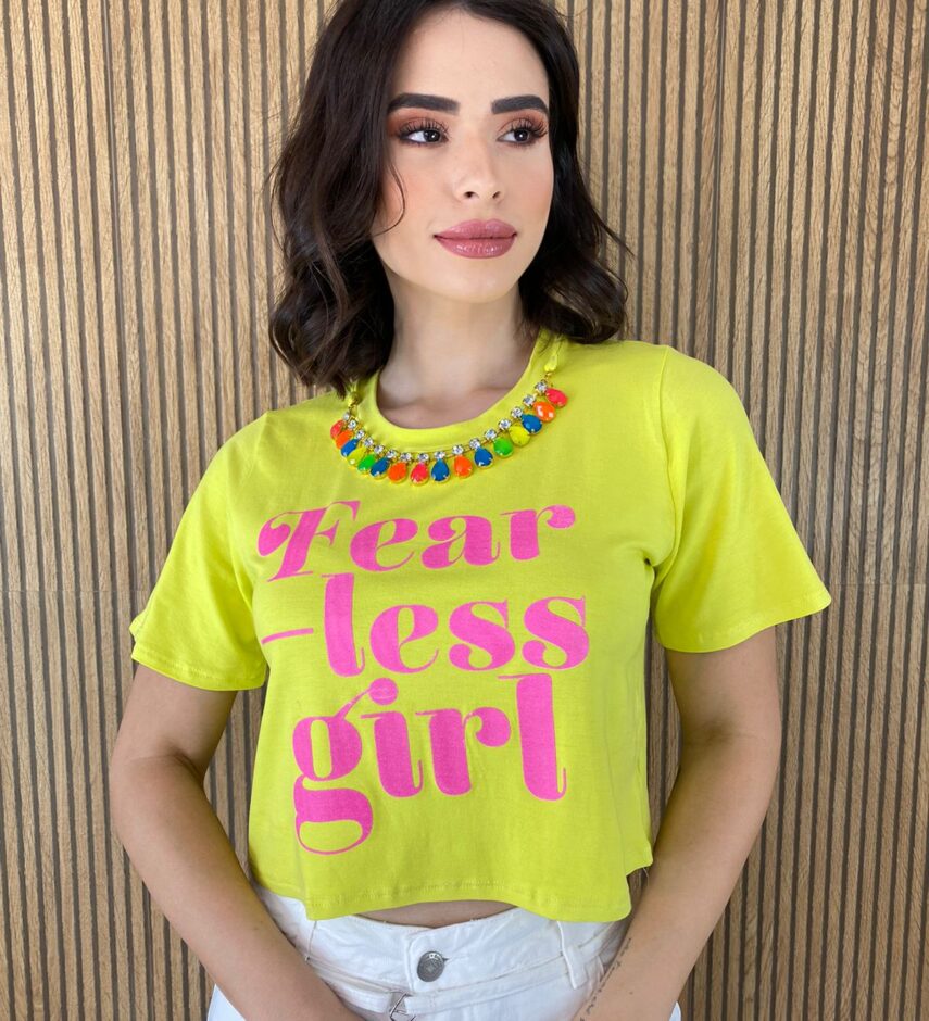 Cropped sem Bojo Manga Curta Colar Removível Verde Lima - Fernanda Ramos Store