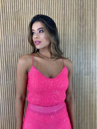 Regata Feminina Paetê Rosa - Fernanda Ramos Store