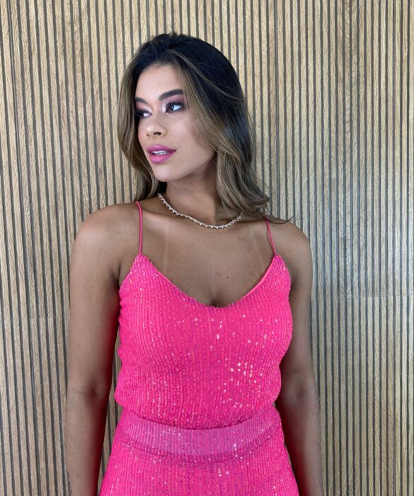 Regata Feminina Paetê Rosa - Fernanda Ramos Store