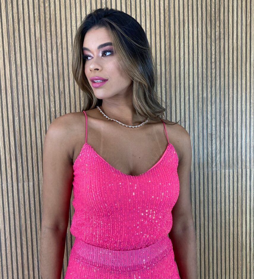 Regata Feminina Paetê Rosa - Fernanda Ramos Store