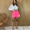 Saia Curta Feminina Detalhe em Laço Pink Flúor - Fernanda Ramos Store