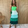 Saia Midi com Detalhe em Plissado Verde - Fernanda Ramos Store