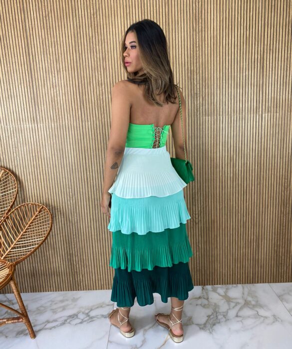 Saia Midi com Detalhe em Plissado Verde - Fernanda Ramos Store