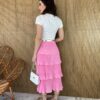 Saia Midi com Detalhe Plissado Rosa - Fernanda Ramos Store