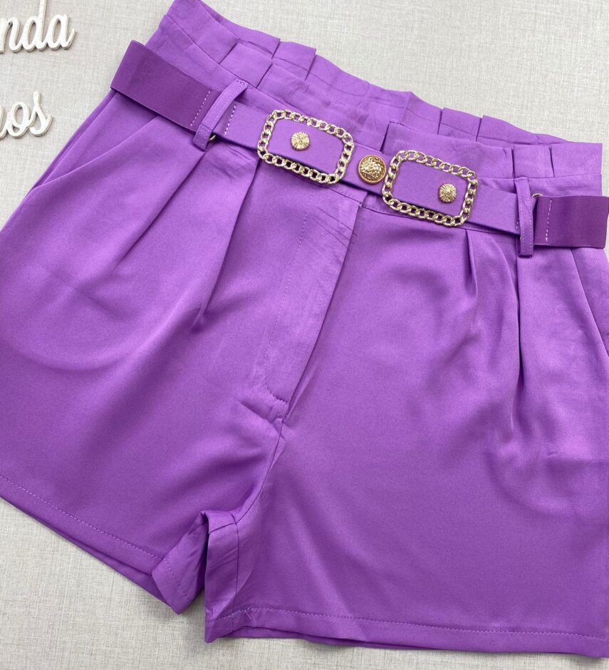 Short Feminino com Detalhe de Cinto Lilás - Fernanda Ramos Store