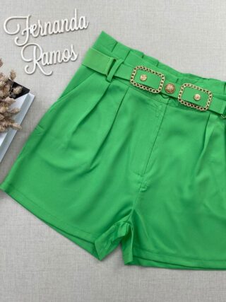 Short Feminino com Detalhe de Cinto Verde Bandeira - Fernanda Ramos Store