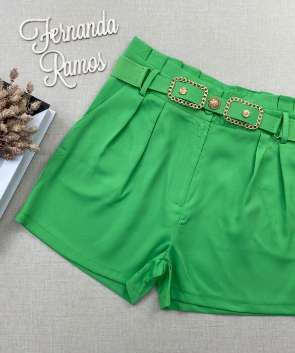 Short Feminino com Detalhe de Cinto Verde Bandeira - Fernanda Ramos Store