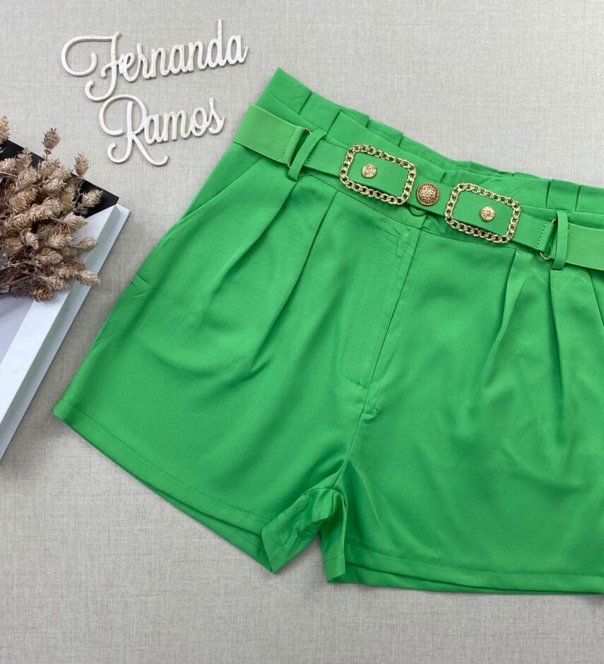 Short Feminino com Detalhe de Cinto Verde Bandeira - Fernanda Ramos Store