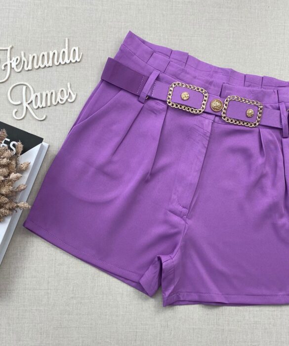 Short Feminino com Detalhe de Cinto Lilás - Fernanda Ramos Store