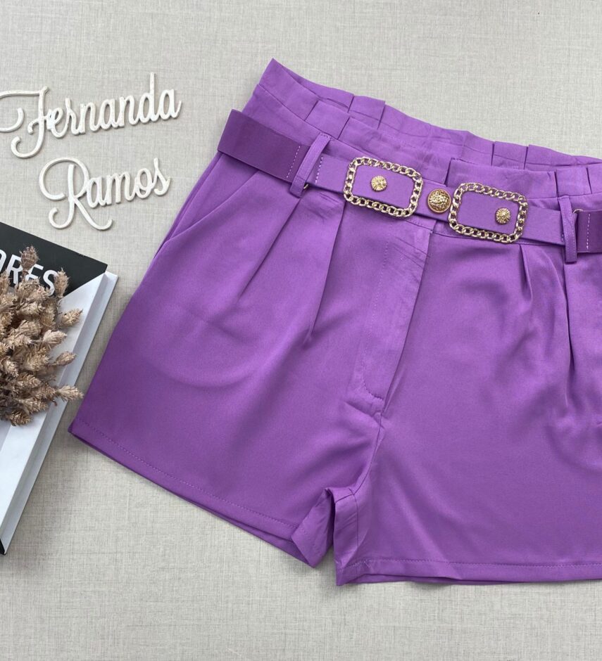 Short Feminino com Detalhe de Cinto Lilás - Fernanda Ramos Store