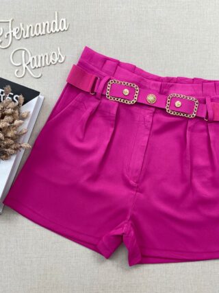 Short Feminino com Detalhe de Cinto Pink - Fernanda Ramos Store