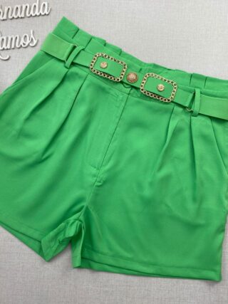 Short Feminino com Detalhe de Cinto Verde Bandeira - Fernanda Ramos Store