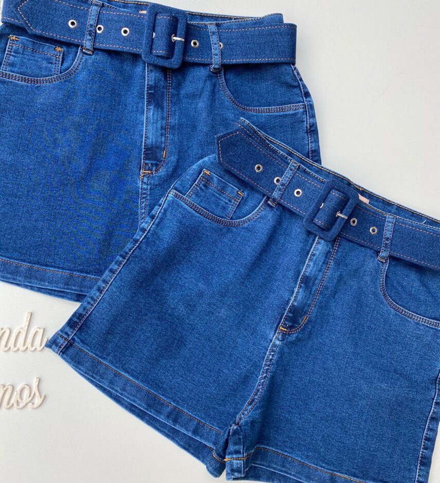 Short Jeans Feminino Alto com Cinto 51124R - Fernanda Ramos Store