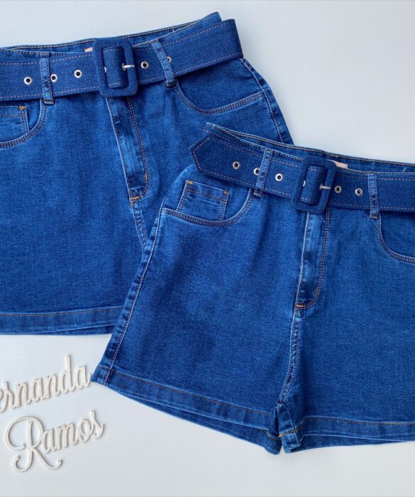 Short Jeans Feminino Alto com Cinto 51124R - Fernanda Ramos Store