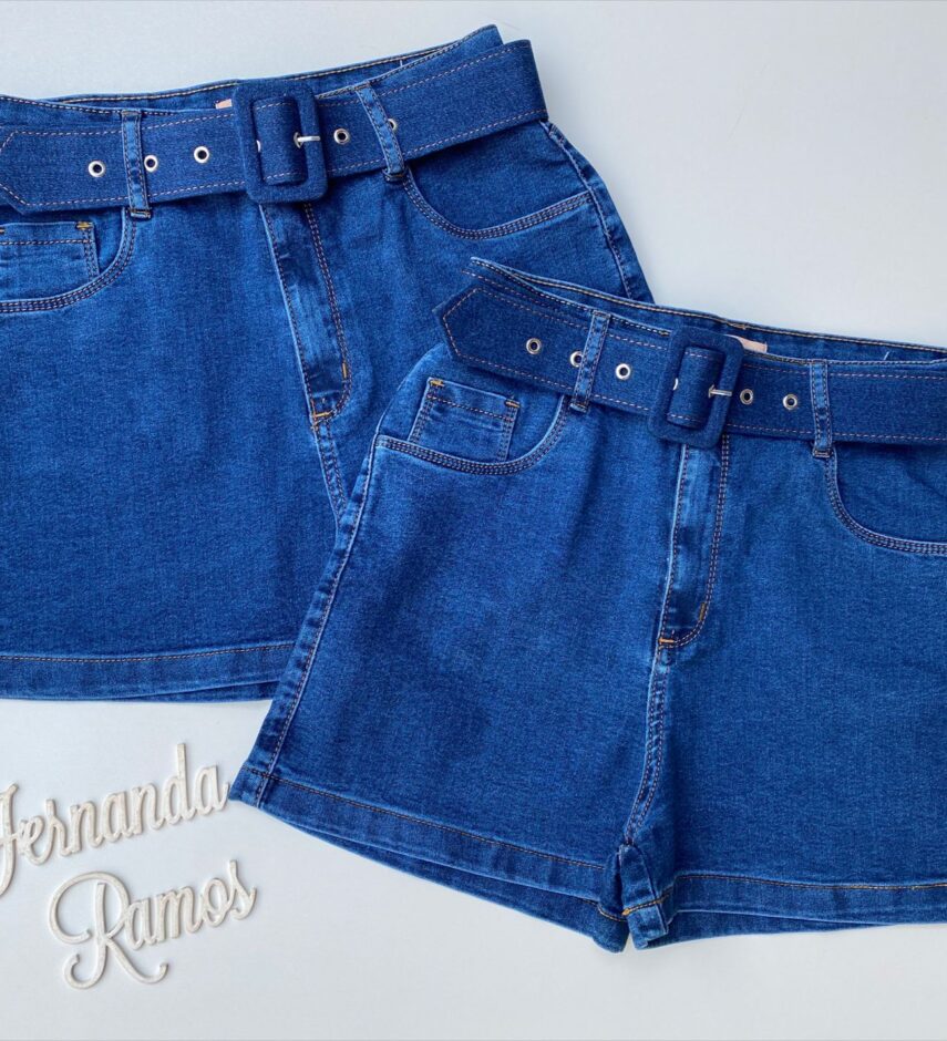 Short Jeans Feminino Alto com Cinto 51124R - Fernanda Ramos Store