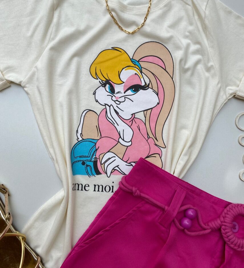 T-shirt Manga Curta com Estampa Aime Moi, Aime Moi Off White - Fernanda Ramos Store