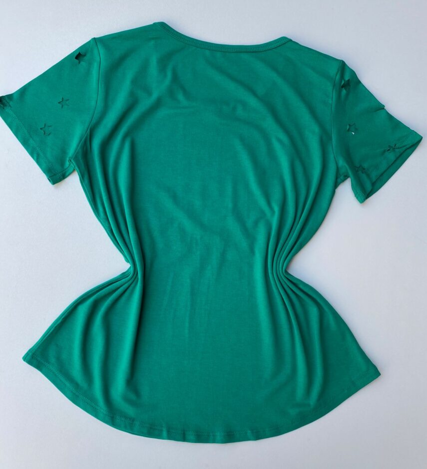T-shirt Manga Curta com Estampa e Detalhes de Estrelas Verde - Fernanda Ramos Store