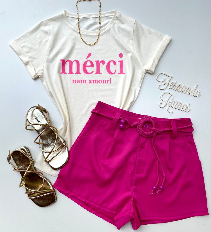 T-shirt Manga Curta Mérci Mon Amour Off White - Fernanda Ramos Store
