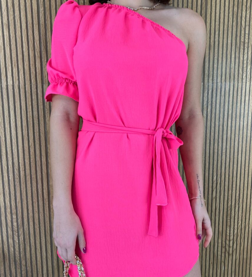 Vestido Curto com Bojo Mula Manca Pink Flúor com Amarração - Fernanda Ramos Store