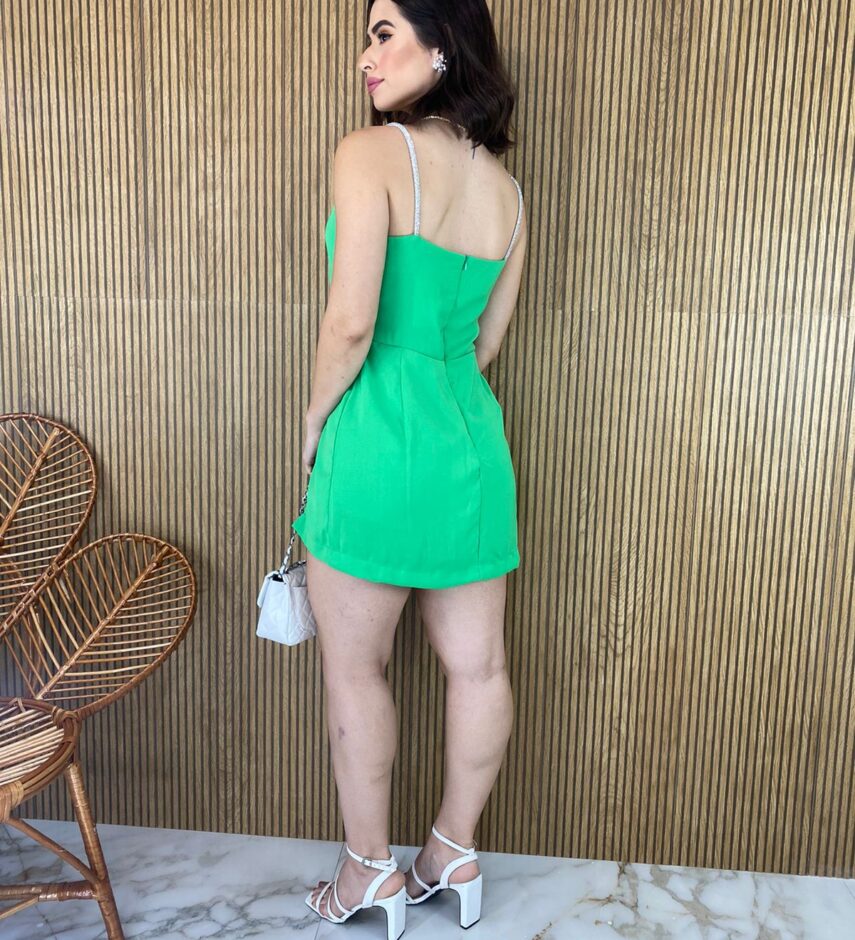 Vestido Curto sem Bojo Alça com Aplicação Verde - Fernanda Ramos Store